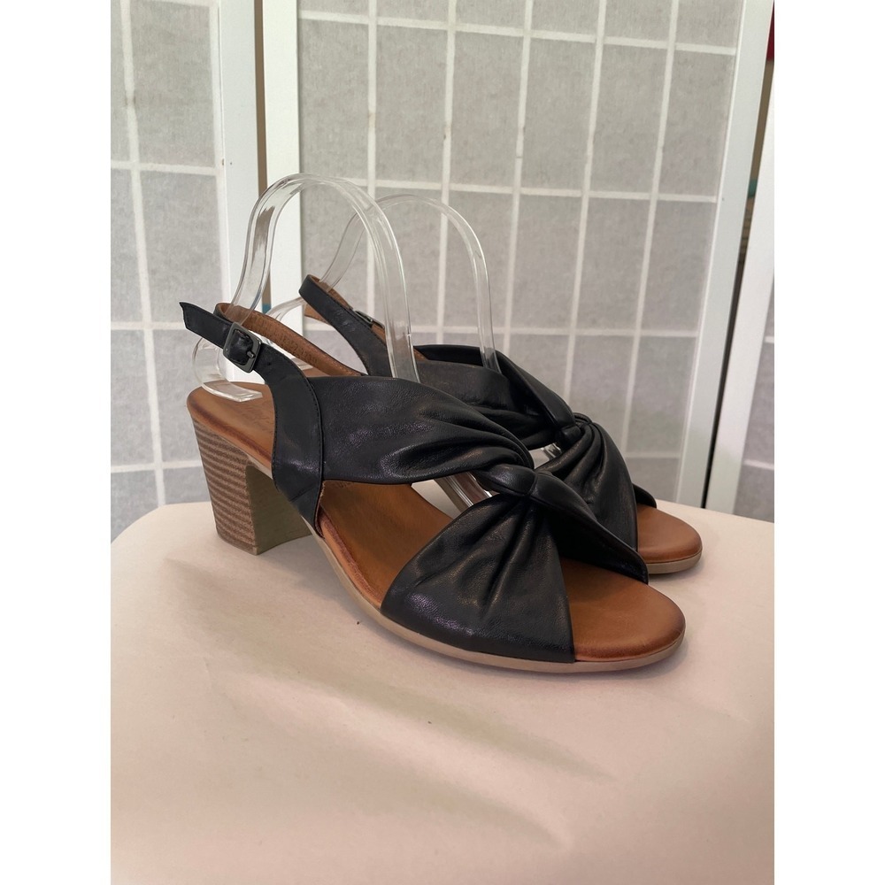 Spring Step Madeleine Black Leather Twist Slingback Sandals Euro Summer Coastal